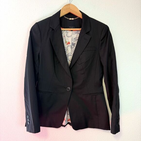 Ted Baker Black Longline Blazer Jacket Size 4 (TED)/ 10 (US) - Picture 1 of 10